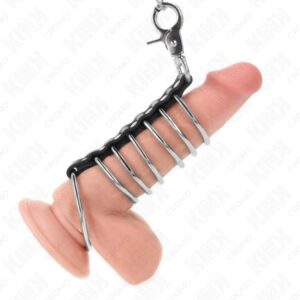 KINK – 7 METAL PENIS RINGS 3.8 CM TO 5 CM CONNECTED WITH LEATHER AND METAL CHAIN 100 CM Accessories for the penis | SEX Shop Ireland