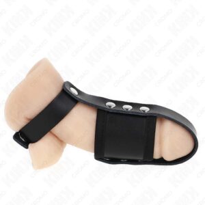 KINK – LEATHER PENIS CAGE RING WITH ADJUSTABLE COATED BALL DIVIDER STRAP Accessories for the penis | SEX Shop Ireland
