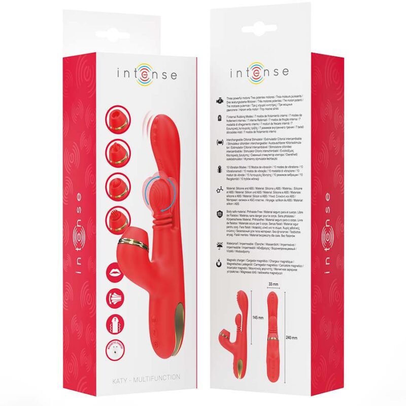 INTENSE – KATY MULTIFUNCTION CLITORIS STIMULATOR 4 INTERCHANGEABLE HEADS RED Rabbit Vibrators | SEXstore.ie 12