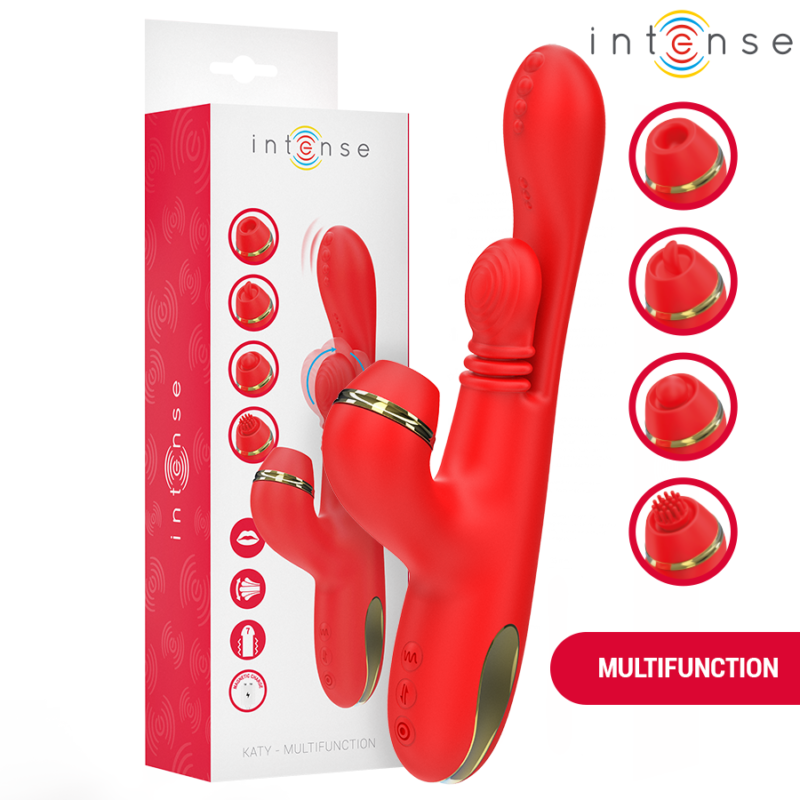 INTENSE – KATY MULTIFUNCTION CLITORIS STIMULATOR 4 INTERCHANGEABLE HEADS RED Rabbit Vibrators | SEX Shop Ireland 4