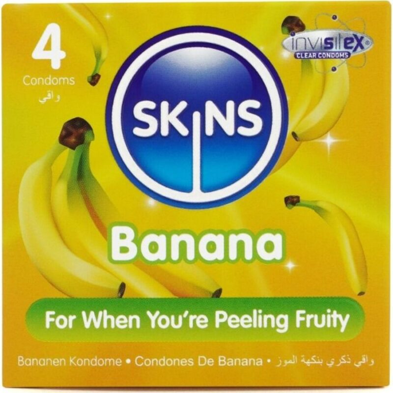 SKINS – BANANA PREMIUM CONDOMS PACK 4 All Condom Box Sizes | SEX Shop Ireland 4
