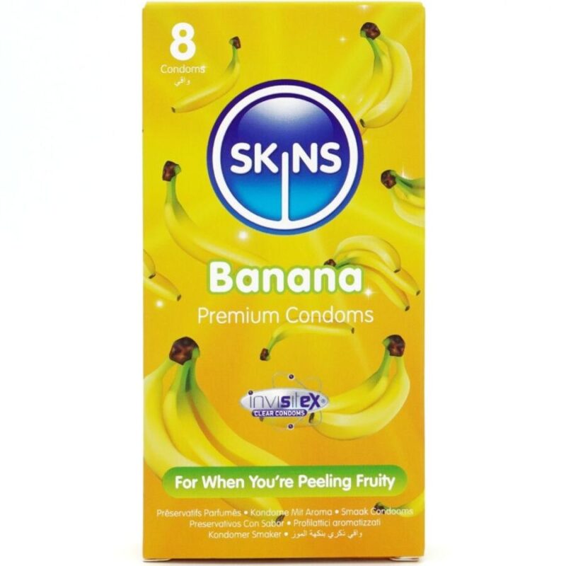 SKINS – BANANA PREMIUM CONDOMS PACK 8 All Condom Box Sizes | SEX Shop Ireland 4
