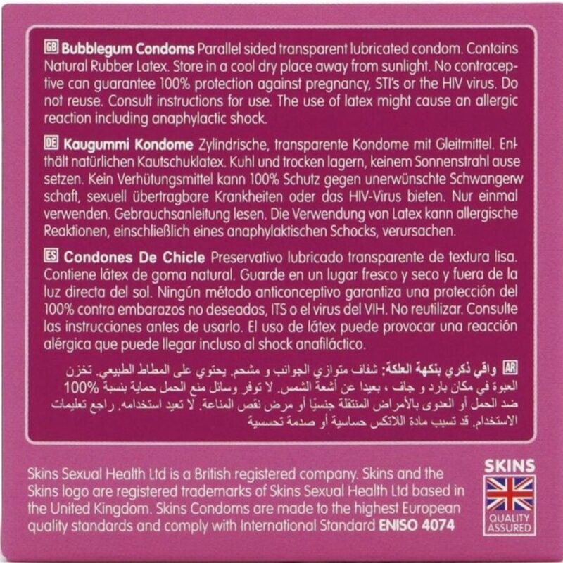 SKINS – BUBBLEGUM PREMIUM CONDOMS PACK 4 All Condom Box Sizes | SEX Shop Ireland 7