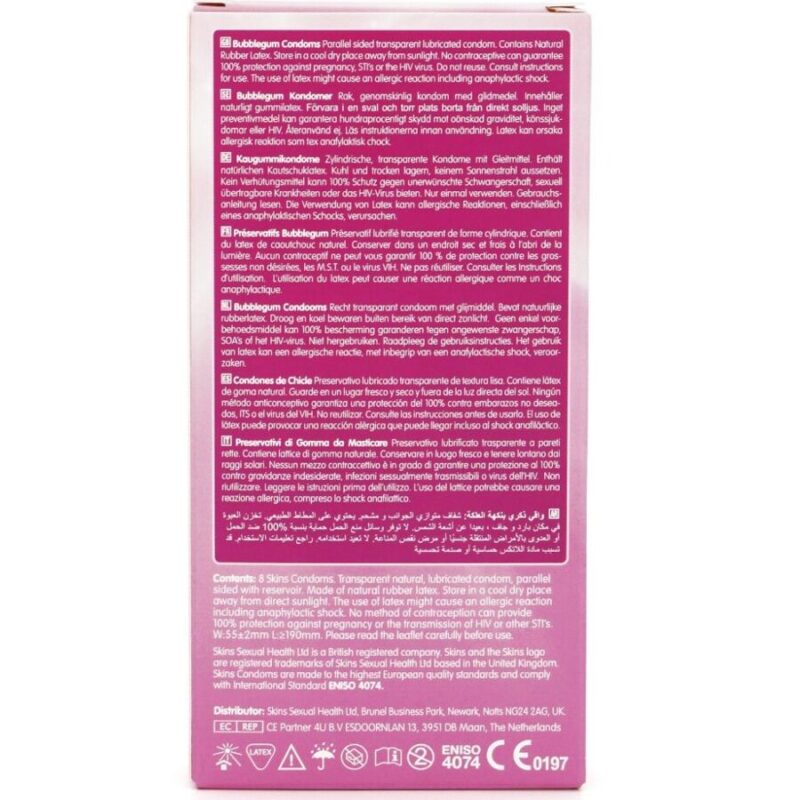SKINS – BUBBLEGUM PREMIUM CONDOMS PACK 8 All Condom Box Sizes | SEX Shop Ireland 7