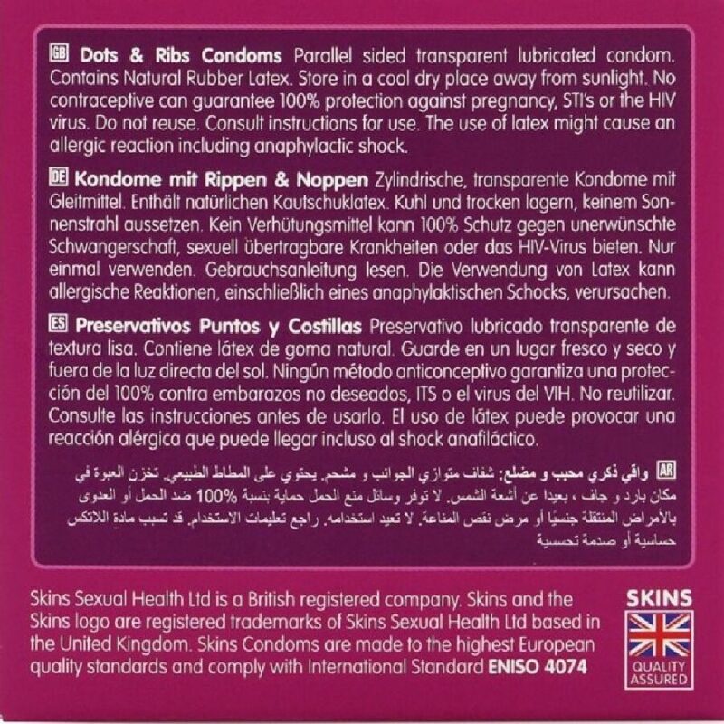 SKINS – DOTS & RIBS PREMIUM CONDOMS PACK 4 All Condom Box Sizes | SEX Shop Ireland 7