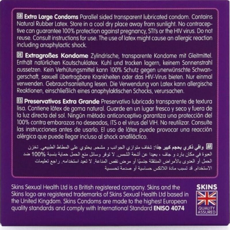 SKINS – EXTRA LARGE PREMIUM CONDOMS PACK 4 All Condom Box Sizes | SEX Shop Ireland 7