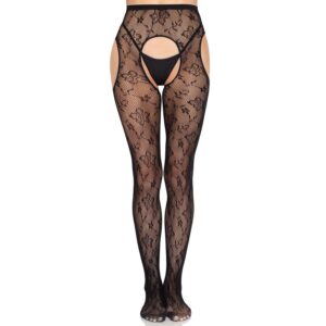 LEG AVENUE – 1967 BLOOM NET SUSPENDER TIGHTS BLACK – ONE SIZE Crotchless Panties | SEX Shop Ireland
