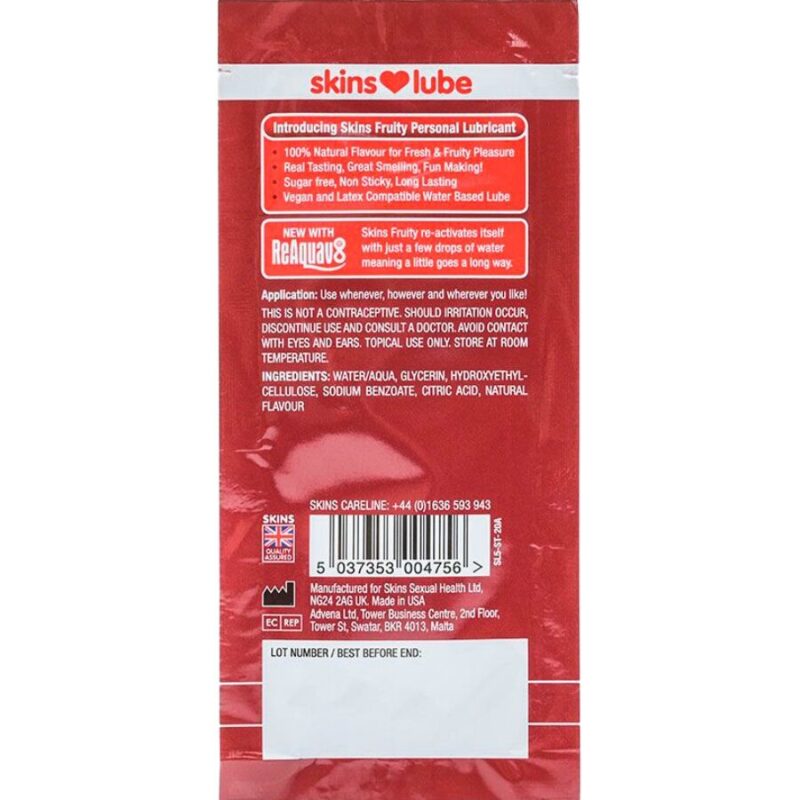SKINS – FRUITY WATER-BASED LUBRICANT STRAWBERRY SINGLE-DOSE 5 ML Oils and Lubes | SEX Shop Ireland 5