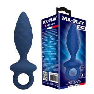 MR PLAY – TEXTURED ANAL PLUG WITH RING BLUE M Anal Sex Toys | SEXstore.ie