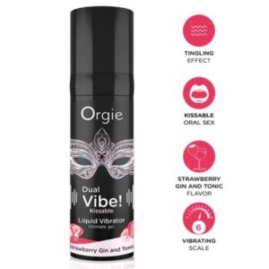ORGIE – DUAL VIBE! STRAWBERRY GIN AND TONIC KISSABLE LIQUID VIBRATOR 15 ML Aphrodisiac Products | SEXstore.ie